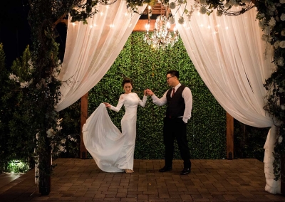 Villa Tuscana Reception Hall event showing bride and groom dancing outside