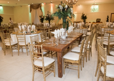 Villa Tuscana Reception Hall event showing Rustic winter wedding decor for ballroom reception