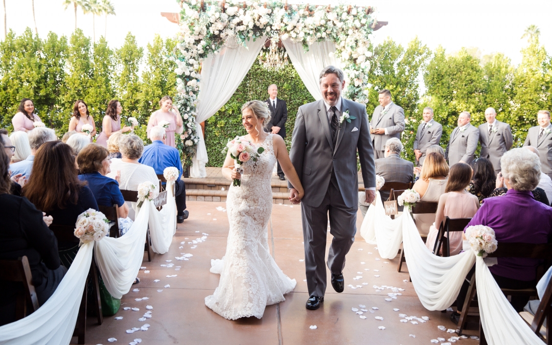 Villa Tuscana Reception Hall event showing kelly and robert just married