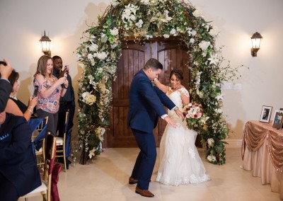 Villa Tuscana Reception Hall event showing bride and groom wedding reception entrance