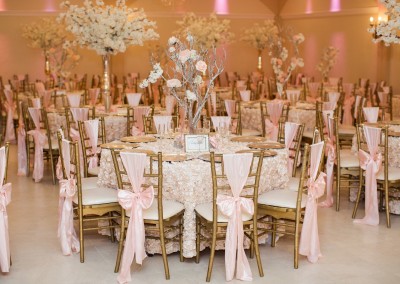 Villa Tuscana Reception Hall in mesa showing custom wedding reception decor for tables and ballroom