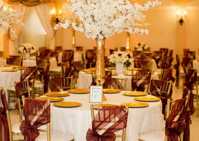 Villa Tuscana Reception Hall in mesa showing custom wedding reception decor for tables and ballroom