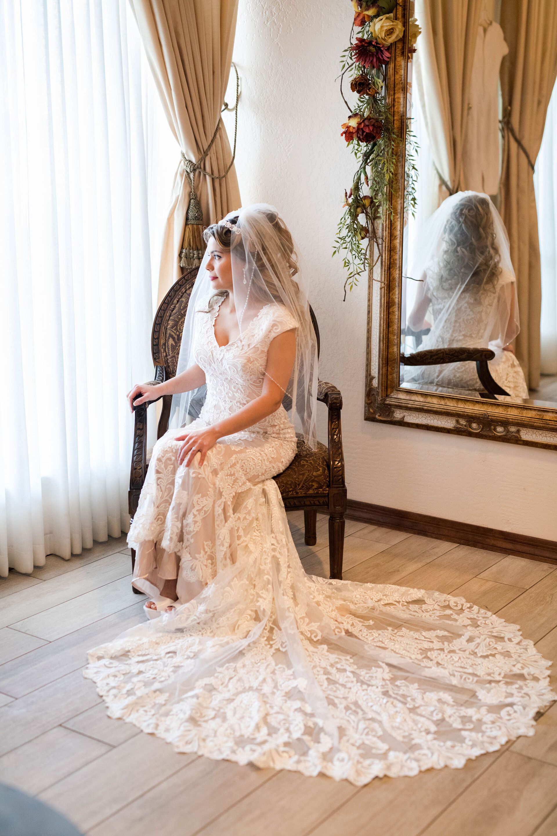 Villa Tuscana Reception Hall in mesa showing a beautiful bride in the bridal suite